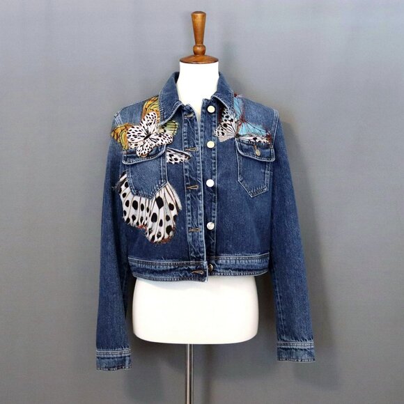 Roberto Cavalli Size IT 46 Butterfly Denim Jean Jacket Vintage - Picture 8 of 15
